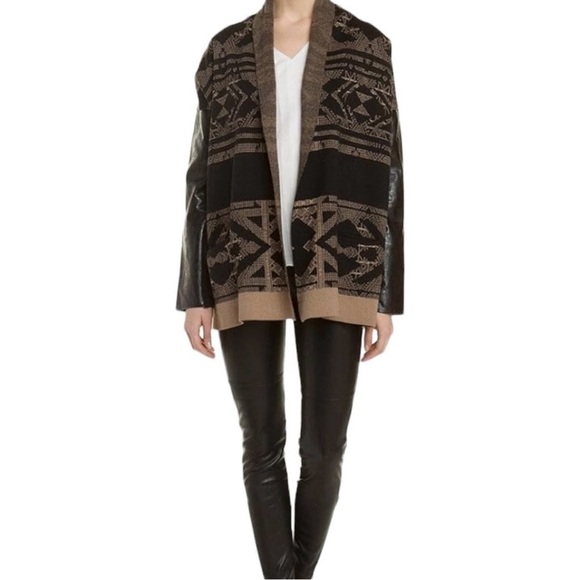 Twelfth Street by Cynthia Vincent, open cardigan faux leather sleeves southwest - Picture 1 of 6